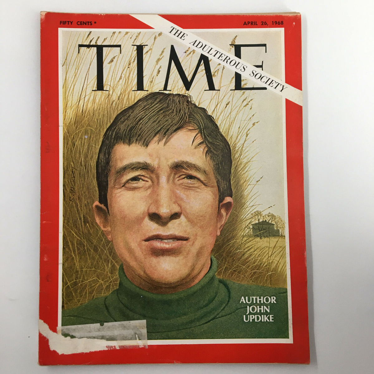 Vintage Time Magazine cover from April 26, 1968, Volume 91, No. 17 featuring a portrait of author John Updike with the caption 'The Adulterous Society.'