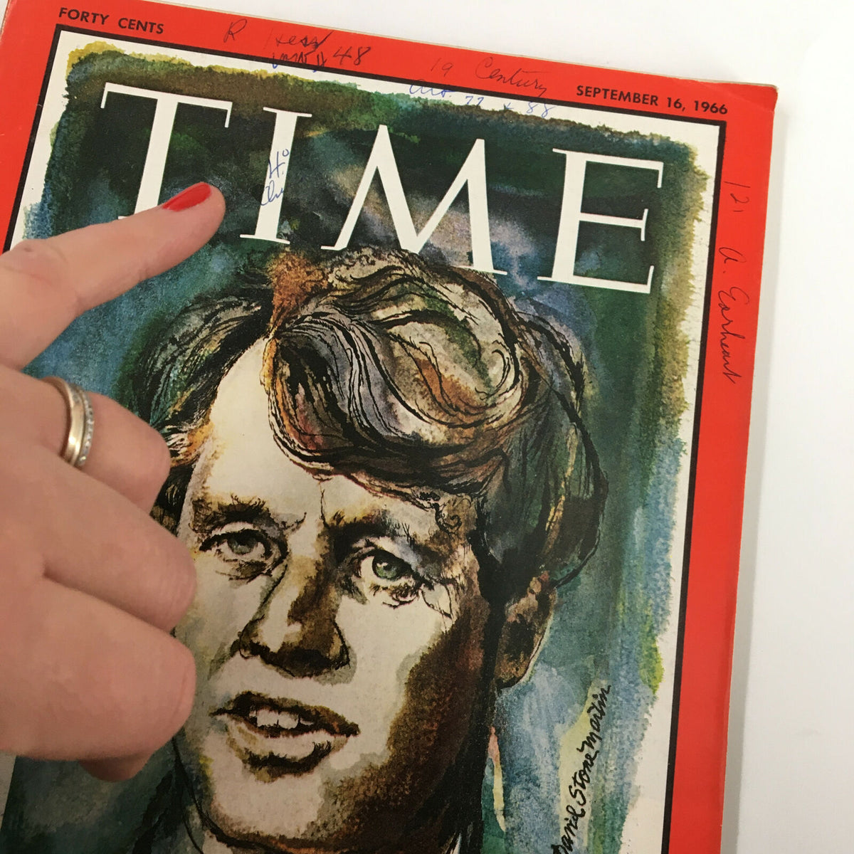 Vintage Time Magazine September 16, 1966, featuring a portrait of Senator Robert Kennedy, with handwritten notes on the cover, capturing historical significance.