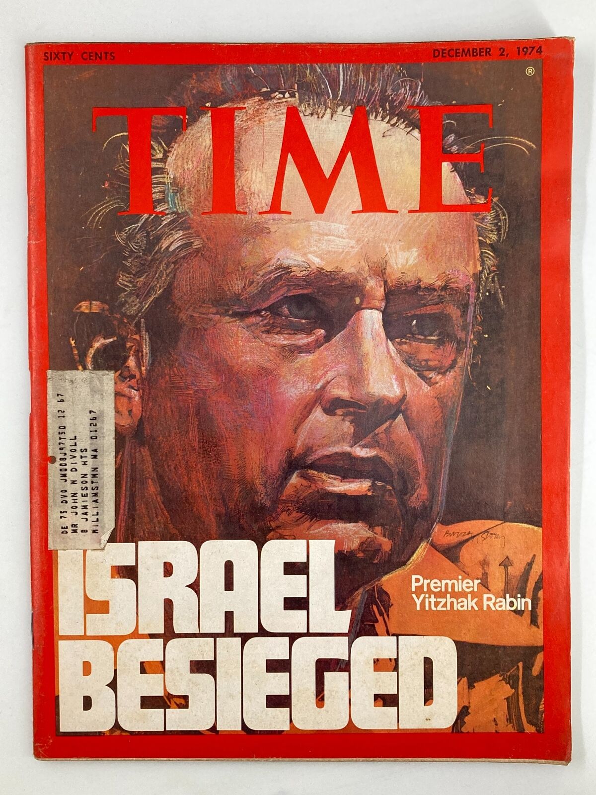VTG Time Magazine December 2, 1974 featuring Premier Yitzhak Rabin on the cover with the headline 'Israel Besieged'. This vintage publication highlights important historical events in Israel during the 1970s.