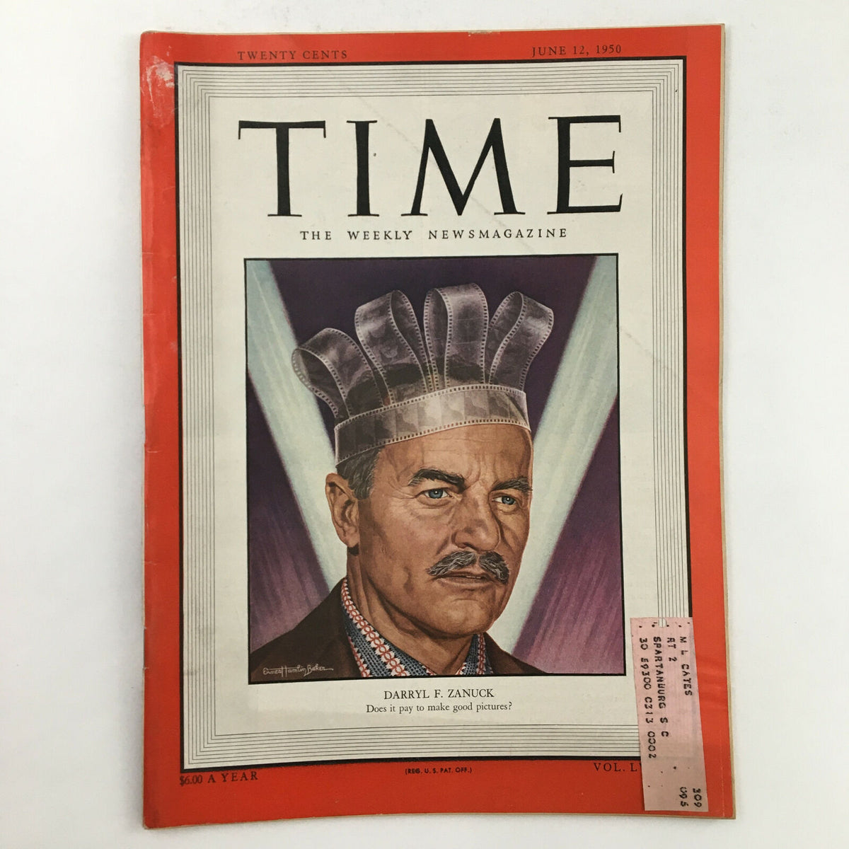 Time Magazine June 12, 1950, featuring a portrait of film producer Darryl F. Zanuck, showcasing his influential role in Hollywood, with a striking cover design and historical context.