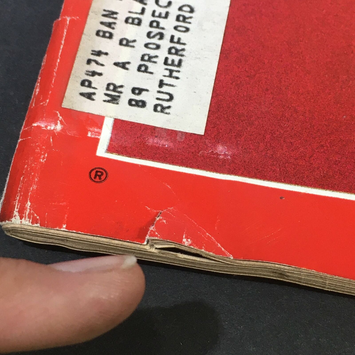 Close-up view of the vintage Time Magazine from April 20, 1970, featuring Richard Nixon and the Carswell defeat. The image highlights the magazine's worn edge and address label, showcasing its historical condition.