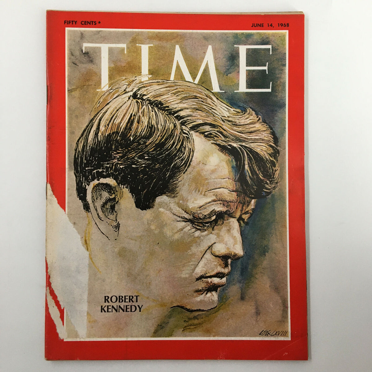 Vintage Time Magazine cover from June 14, 1968, featuring a portrait of Robert F. Kennedy, symbolizing a pivotal moment in American history.