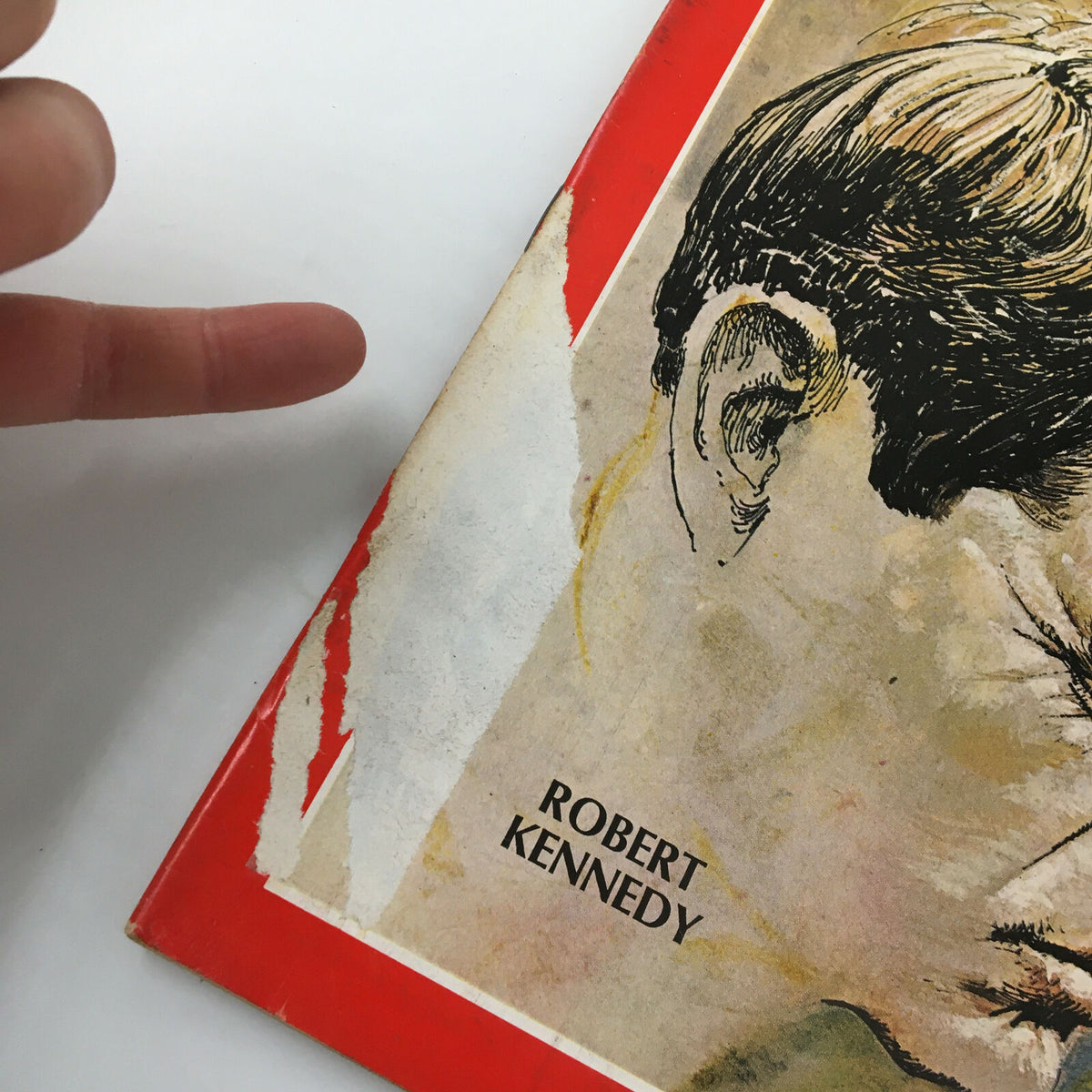 Close-up view of the cover of the VTG Time Magazine June 14 1968 Vol. 91 No. 24 featuring Robert F. Kennedy, highlighting the artistic depiction and details of the magazine cover.