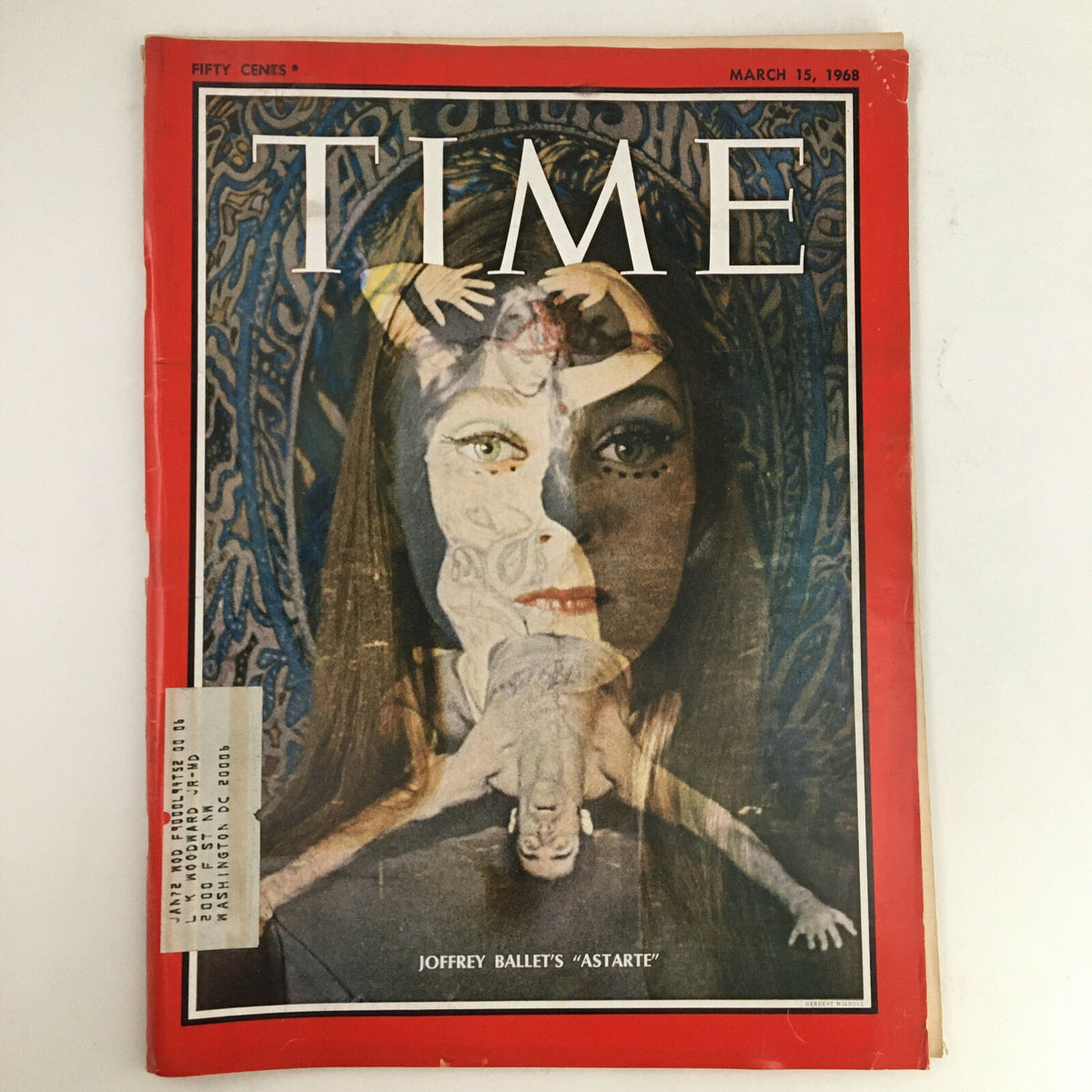 Cover of Time Magazine from March 15, 1968, Volume 91, Number 11, featuring a visual representation of Joffrey Ballet's 'Astarte' with an artistic photograph blend.