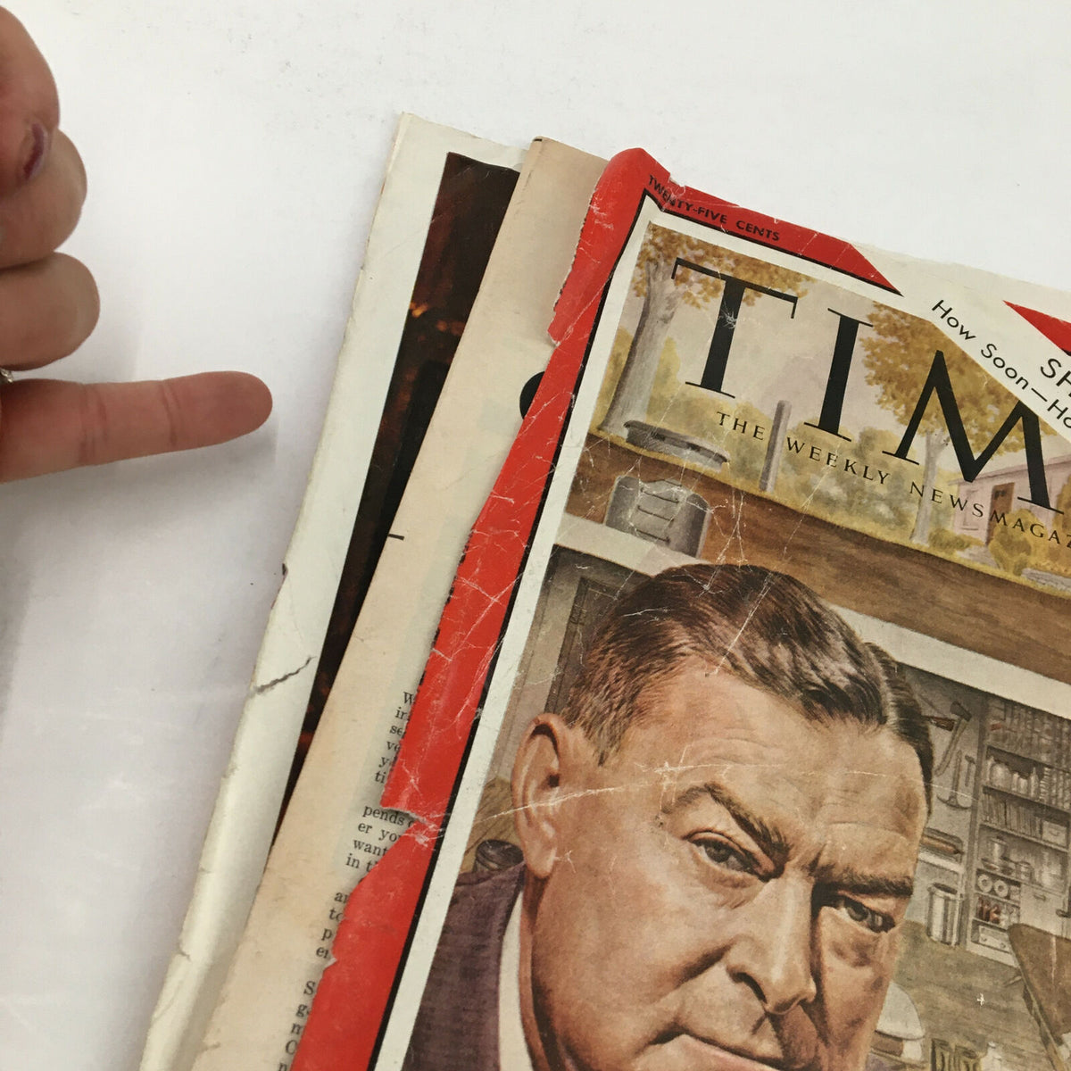 Side view of the Time Magazine October 20, 1961, showcasing the cover featuring Civil Defenseman Virgil Couch with prominent aging signs.
