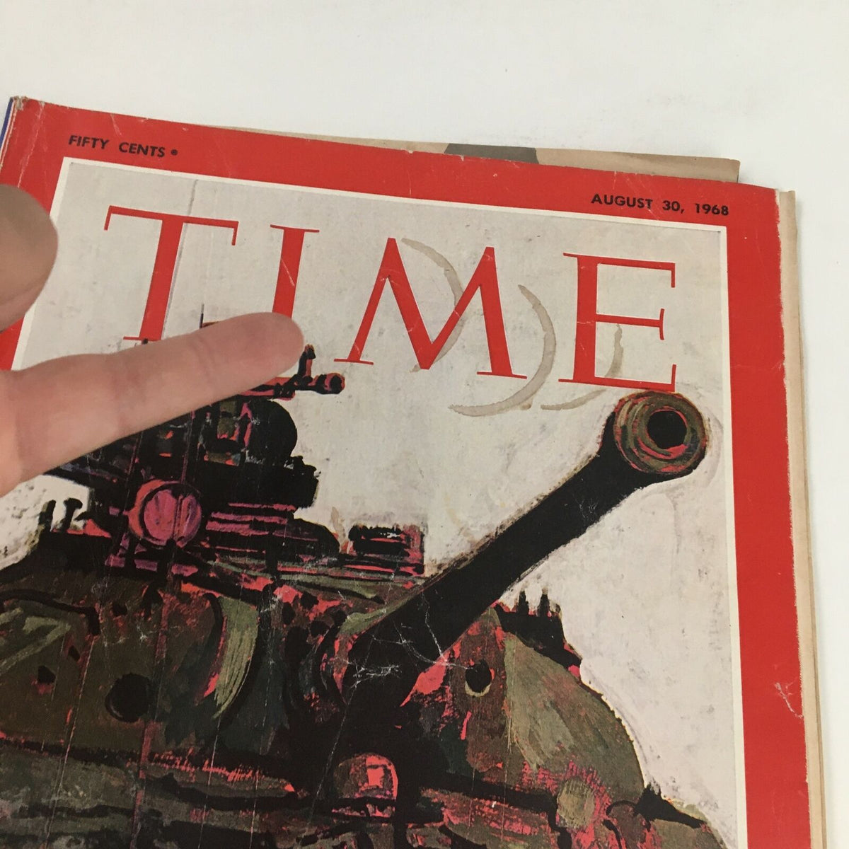 Close-up of the Time Magazine cover dated August 30, 1968, Vol. 92 No. 9, showcasing the iconic title and artwork related to the USSR invasion.