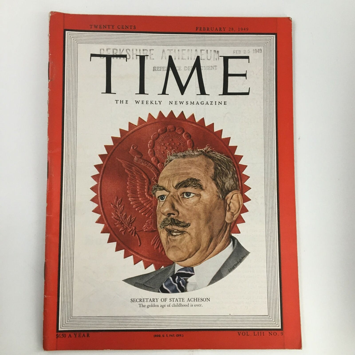 Time Magazine February 28 1949 Vol 53 #9 featuring U.S. Secretary of State Dean Acheson on the cover, highlighting political coverage from the late 1940s.