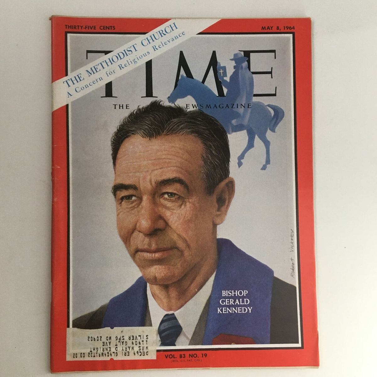 Time Magazine cover from May 8, 1964, featuring Bishop Gerald Kennedy, Volume 83, Number 19, highlighting the Methodist Church and religious relevance.