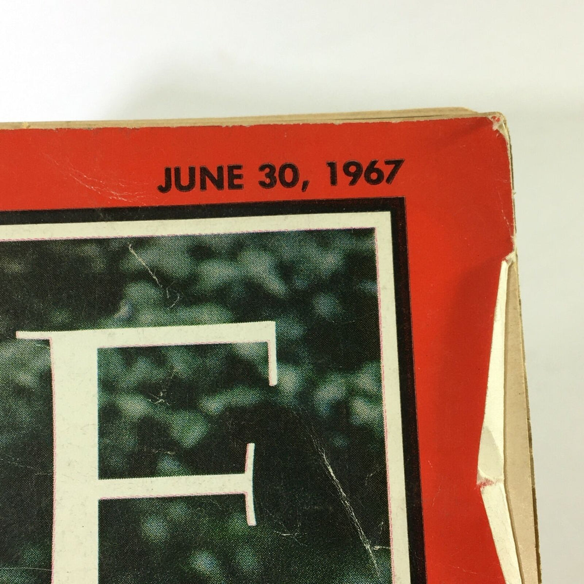Close-up of the issue date June 30 1967 on Vintage Time Magazine, highlighting its historical significance.