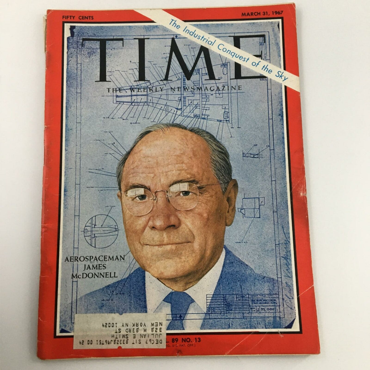 VTG Time Magazine March 31, 1967 featuring James McDonnell with cover art showcasing the industrial conquest of the sky.
