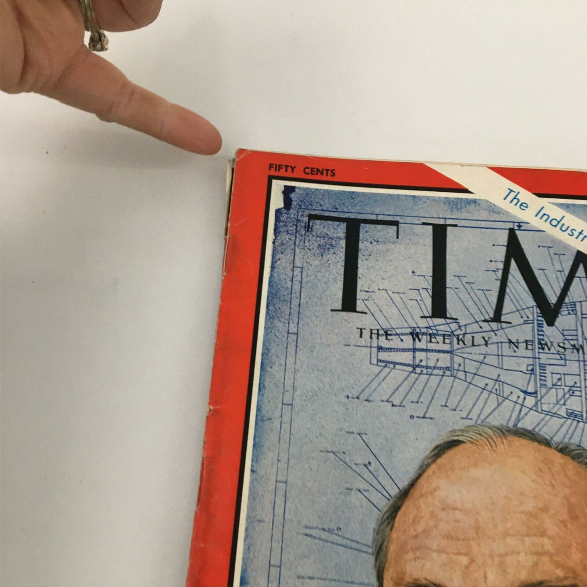 Close-up of the corner of VTG Time Magazine March 31, 1967 highlighting the cover with a focus on the vintage details.