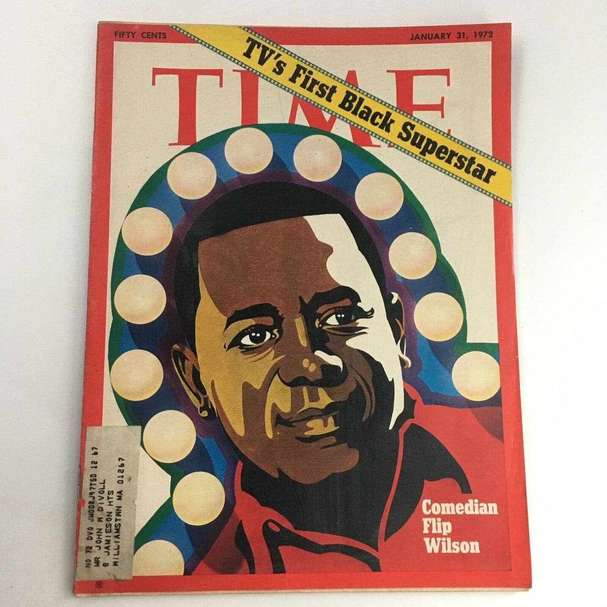 Time Magazine January 31 1972 featuring comedian Flip Wilson, recognized as TV's first Black superstar, with a striking illustrated cover design showcasing his iconic persona.