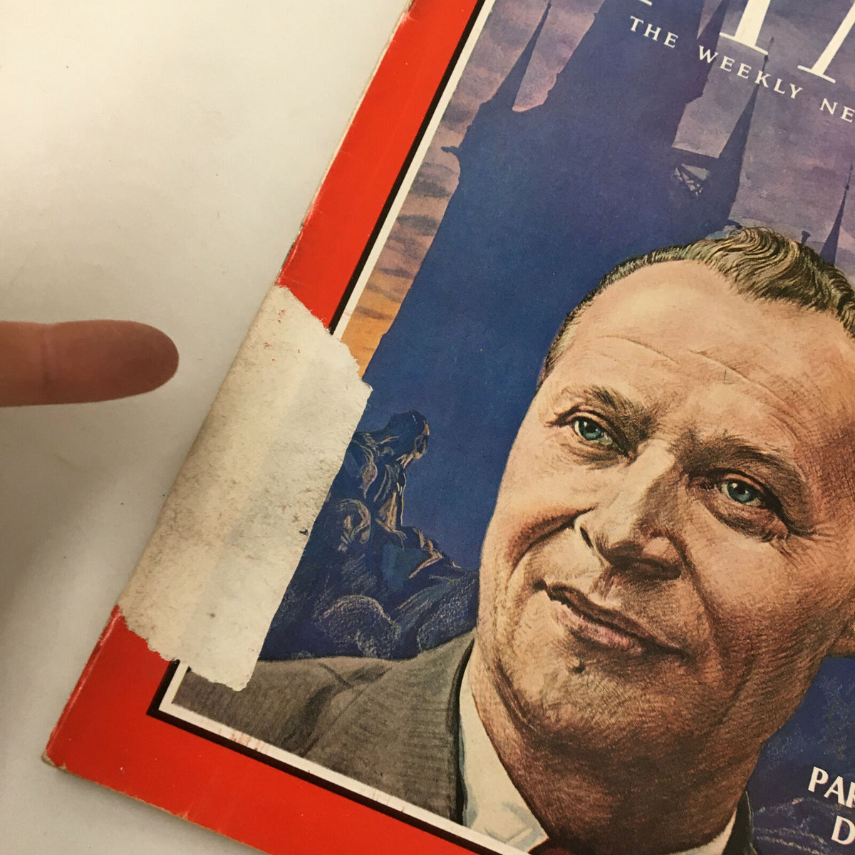 Close-up view of the cover of VTG Time Magazine April 5 1968 Vol. 91 No. 41, highlighting Alexander Dubček, with a visible area showing wear, adding to the vintage appeal.