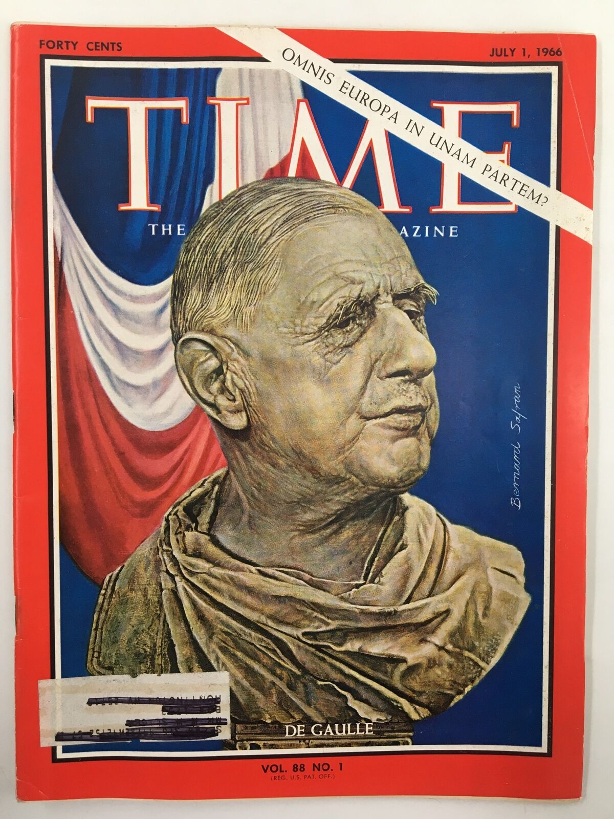 VTG Time Magazine July 1 1966 featuring Charles De Gaulle on the cover, showcasing the theme 'Omnis Europa', Volume 88, Issue #1, a historical collectible.