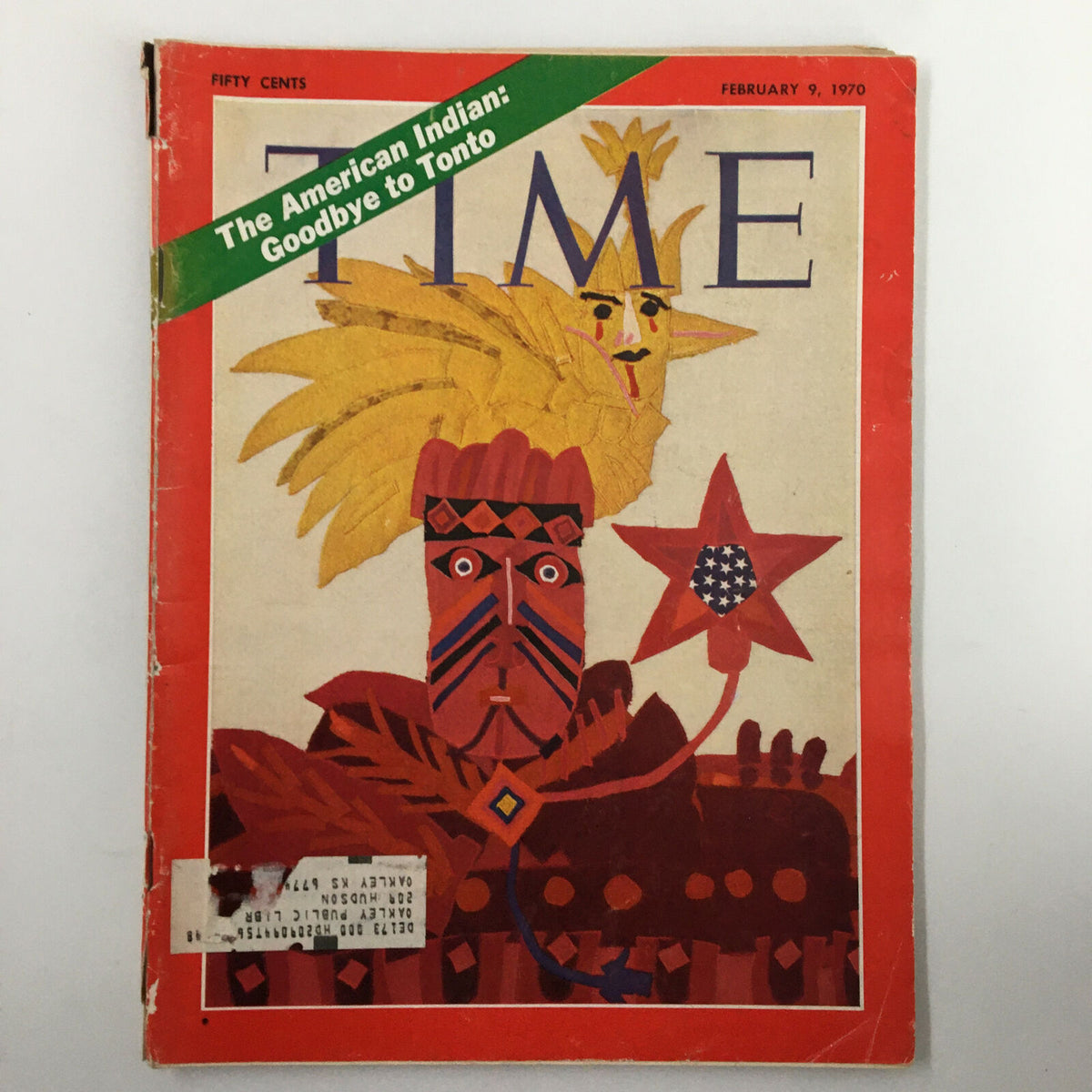 VTG Time Magazine February 9 1970 cover featuring the article 'The American Indian: Goodbye to Tonto', showcasing vibrant artwork with Native American imagery.