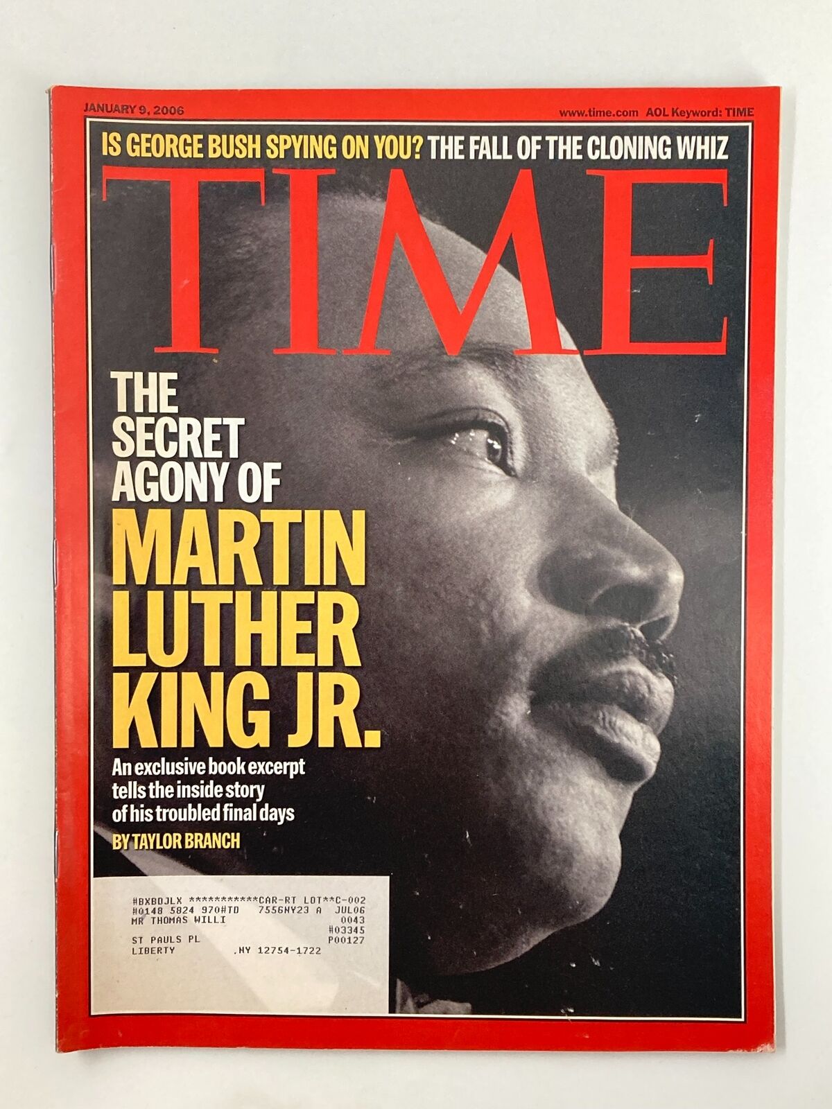 Cover of Time Magazine dated January 9, 2006, titled 'The Secret Agony of Martin Luther King Jr.' featuring a prominent image of Martin Luther King Jr. and discussing his personal struggles.