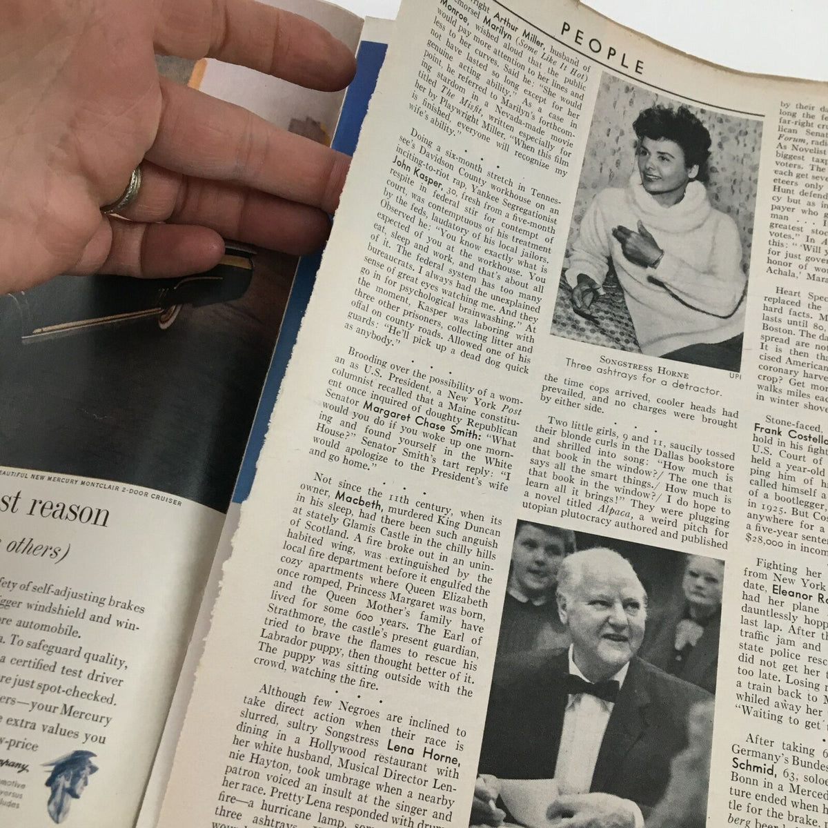 Inside a vintage Time Magazine from February 29, 1960, showing articles and images, featuring First Lady Patricia Nixon on the cover, reflecting mid-century American culture.