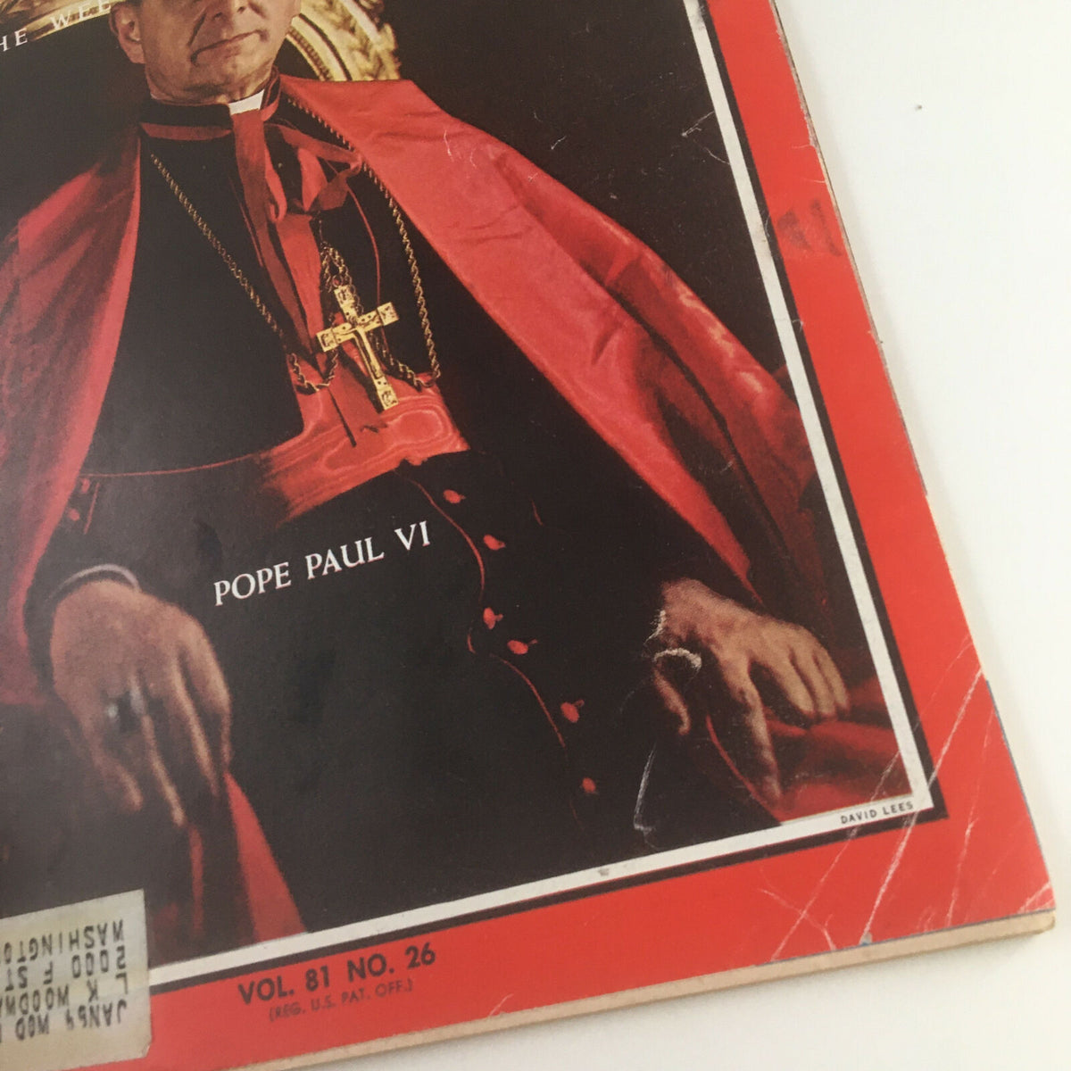 Close-up view of Time Magazine June 28, 1963 cover featuring Pope Paul VI, highlighting the magazine's importance in capturing pivotal moments of mid-20th-century history. Vol. 81 No. 26.