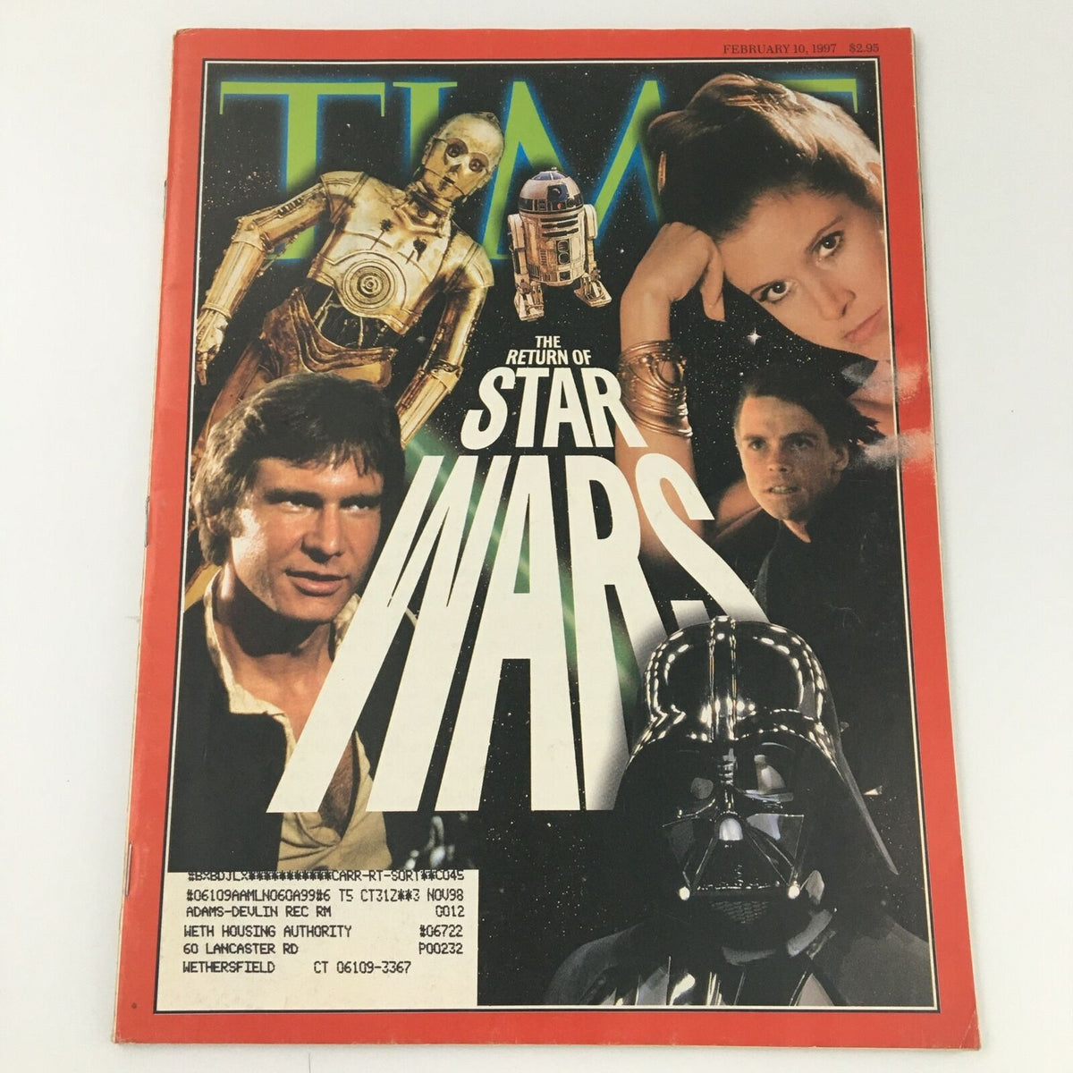 Cover of Time Magazine February 10, 1997 featuring The Return of Star Wars, showcasing iconic characters including Harrison Ford, Carrie Fisher, and Darth Vader.