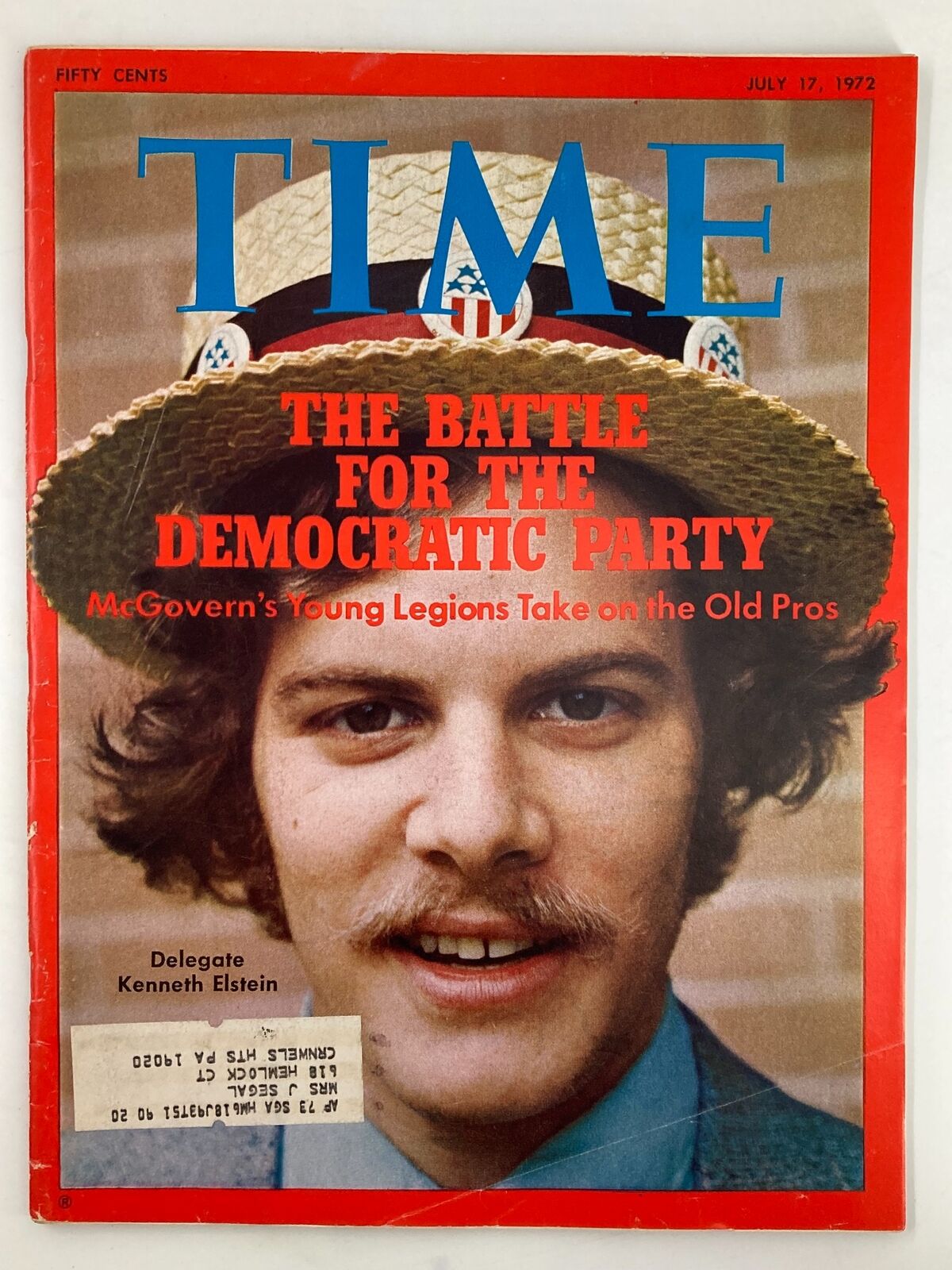 Vintage Time Magazine July 17 1972 featuring Delegate Kenneth Elstein with the cover title 'The Battle for the Democratic Party' highlighting political changes in America.