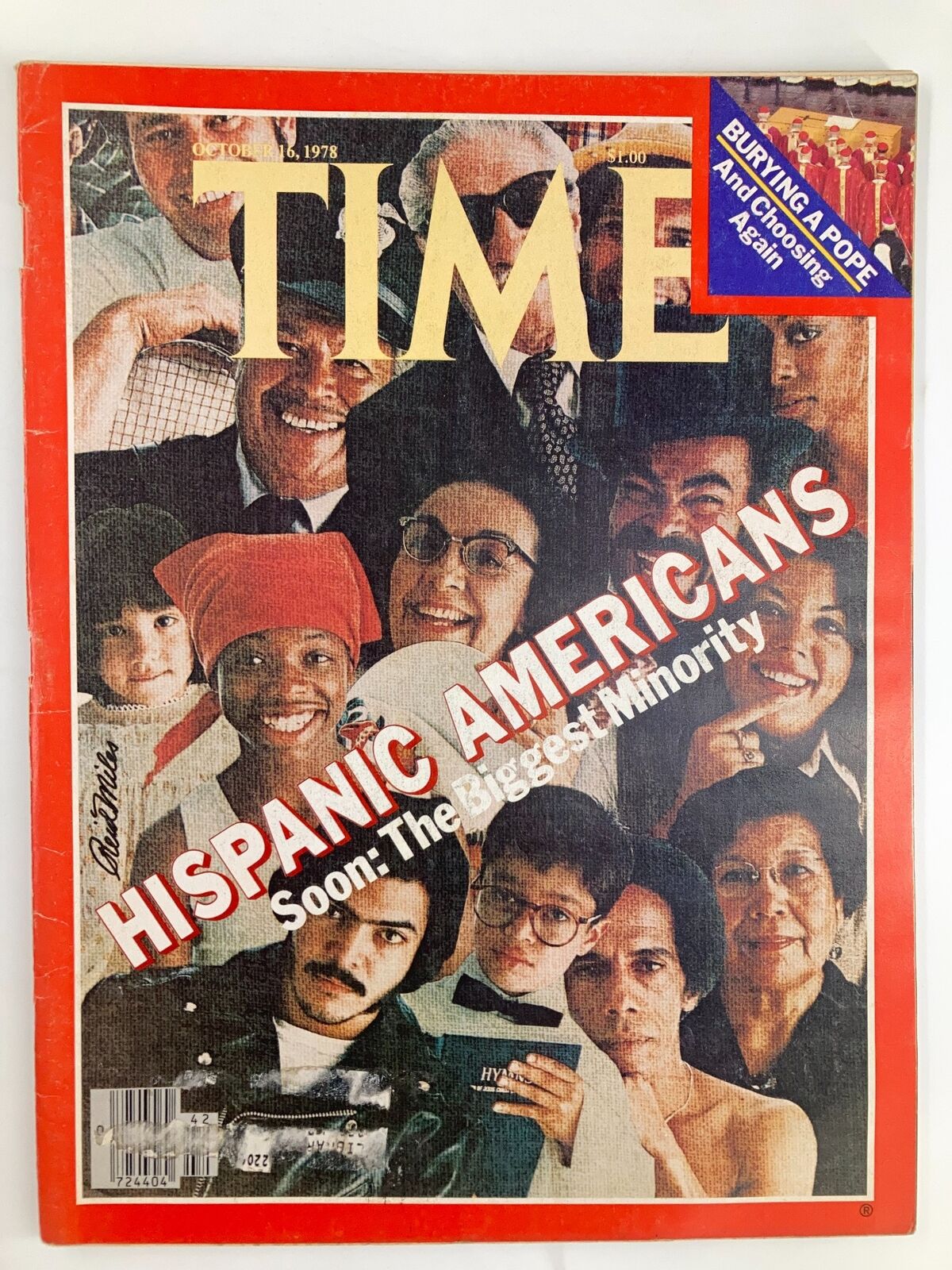 VTG Time Magazine October 16 1978 cover featuring the article 'Hispanic Americans: The Biggest Minority' with diverse individuals smiling, showcasing the cultural representation of Hispanic Americans in the United States.