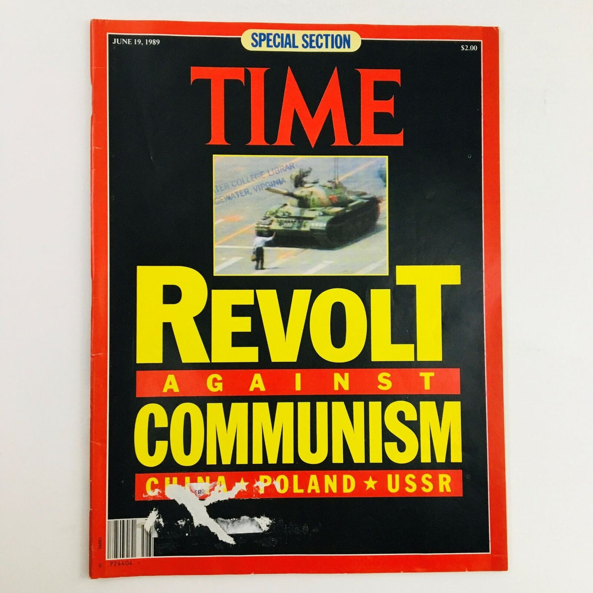 Cover of Time Magazine, June 19, 1989, Vol. 133 No. 25, featuring the bold title 'Revolt Against Communism' with a striking image of a tank. This vintage magazine highlights significant events in China, Poland, and the USSR during a pivotal moment in history.
