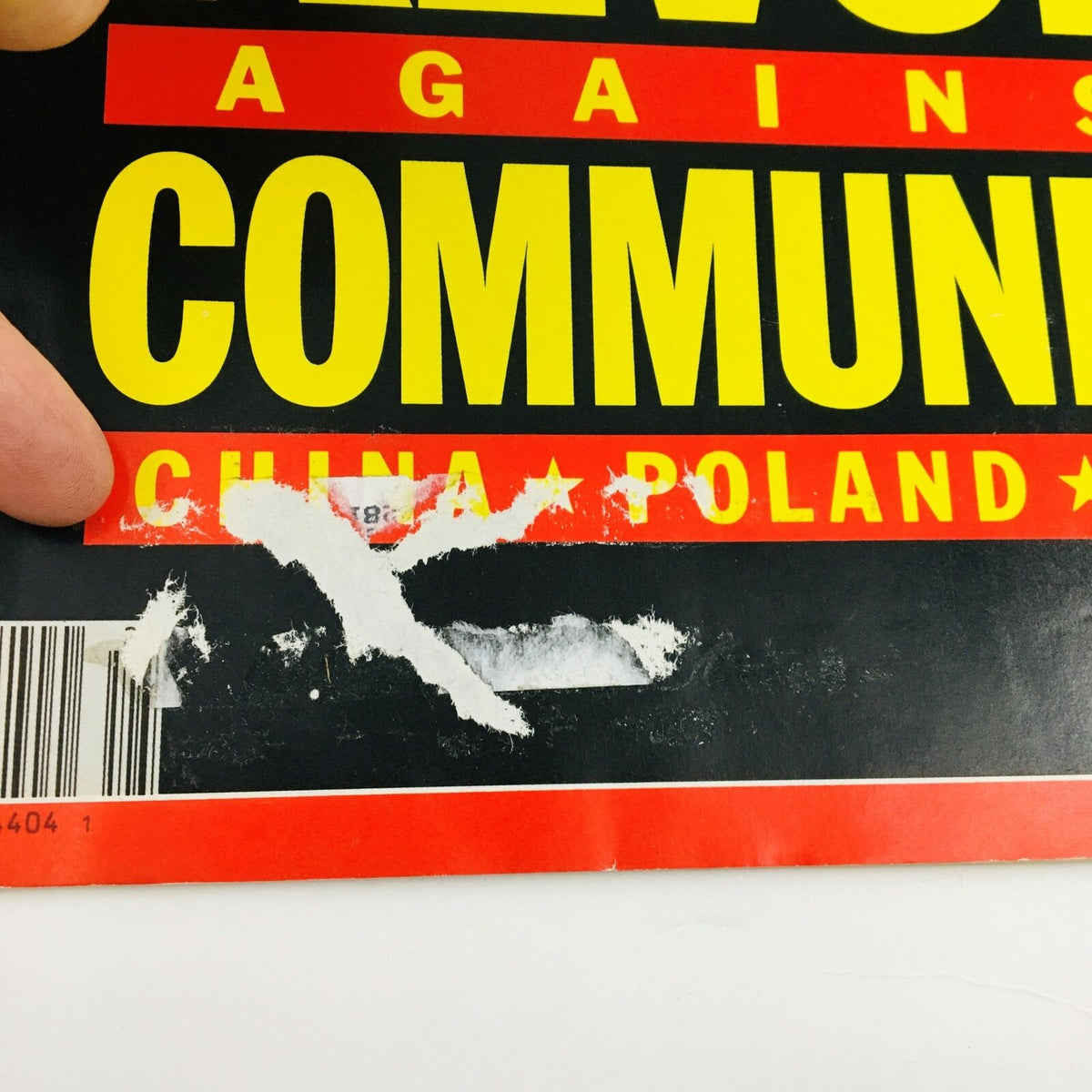 Back cover of Time Magazine June 19, 1989, Vol. 133 No. 25, showing wear with label remnants and the title 'REVOLT AGAINST COMMUNISM: CHINA, POLAND' in bold colors, emphasizing the political climate of the late 1980s.