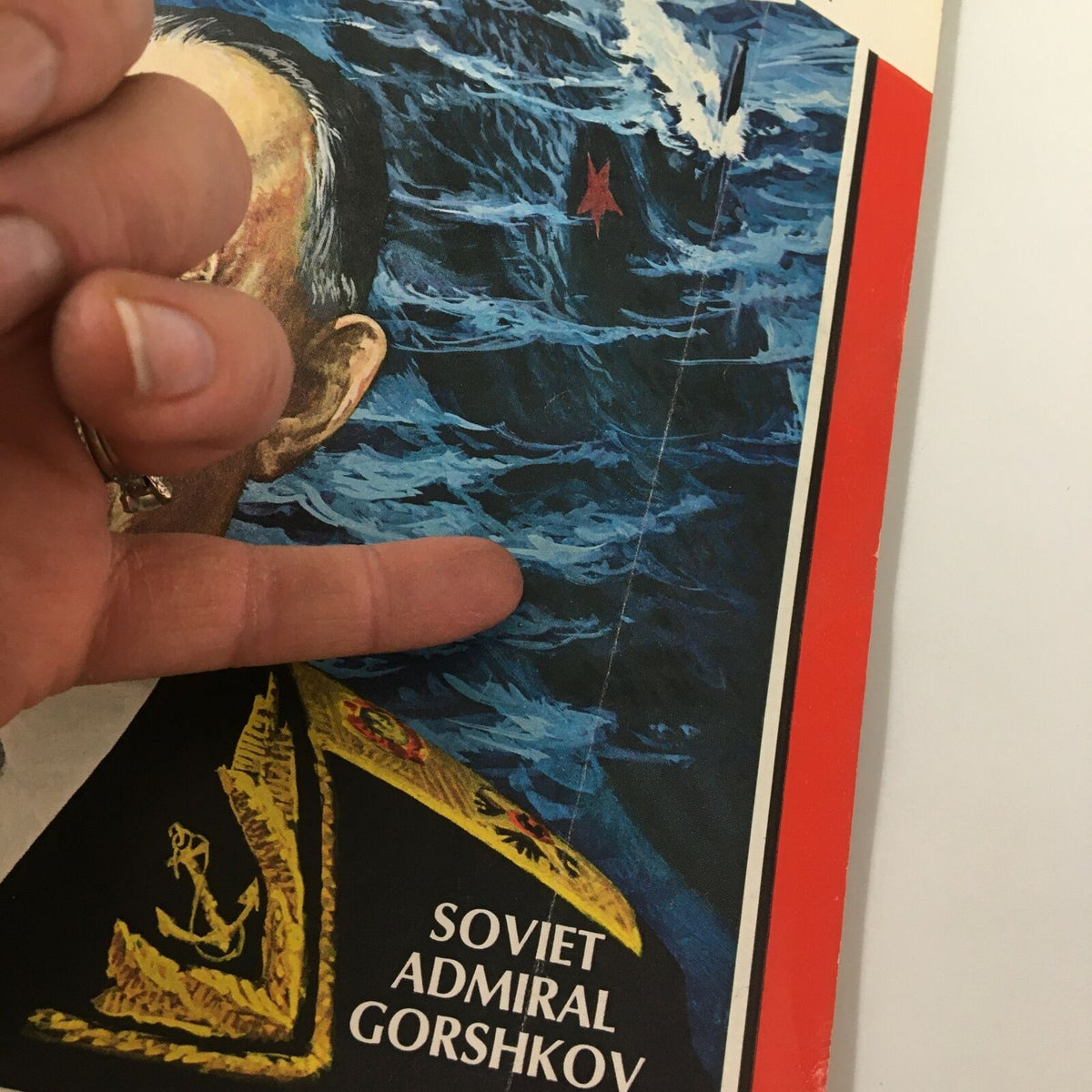 Close-up of the cover of VTG Time Magazine February 23 1968, featuring a portrait of Soviet Admiral Sergey Gorshkov with a Navy-themed background, highlighting the historical significance of the Russian Navy during the Cold War.