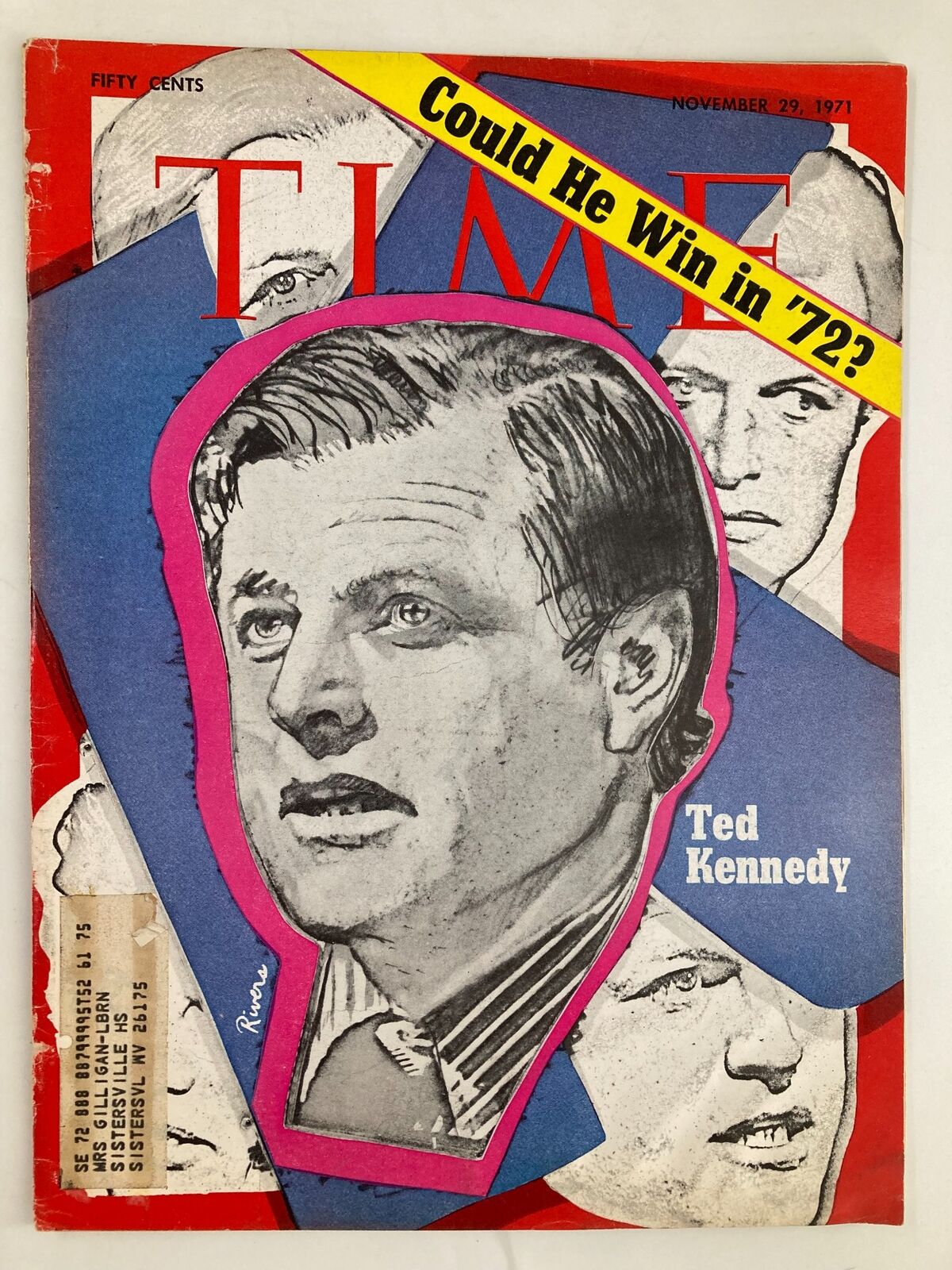 Vintage Time Magazine cover from November 29, 1971 featuring Ted Kennedy with the headline 'Could He Win in 1972?' This magazine provides a glimpse into the political climate of the early 1970s.