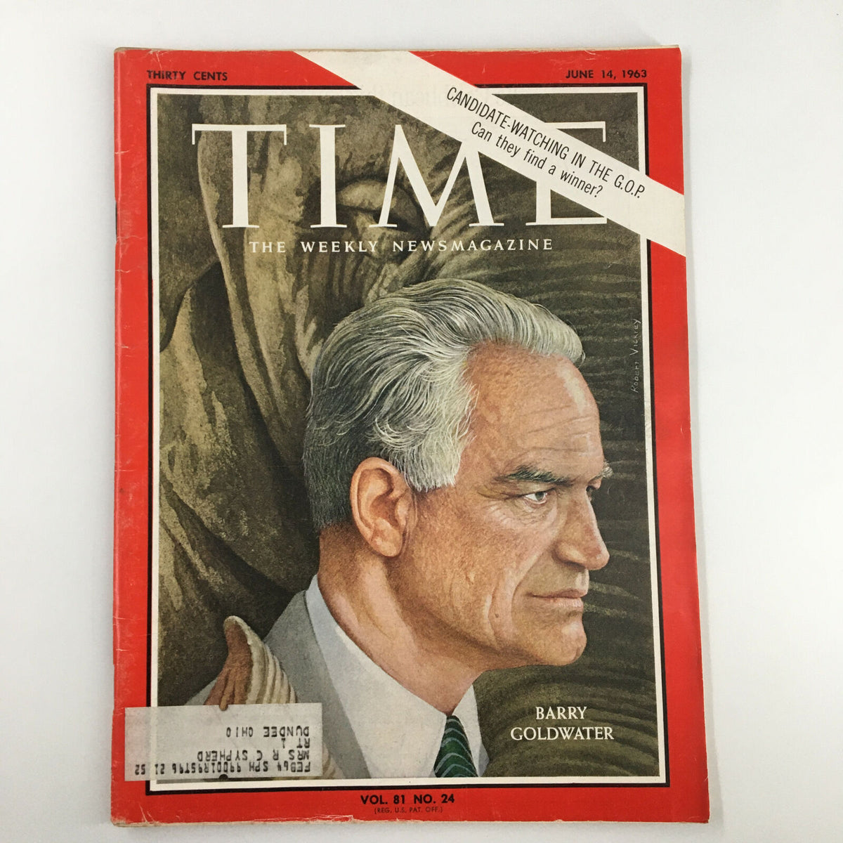 VTG Time Magazine June 14 1963 featuring Barry Goldwater on the cover, showcasing a political theme from the early 1960s with a prominent portrait illustration.
