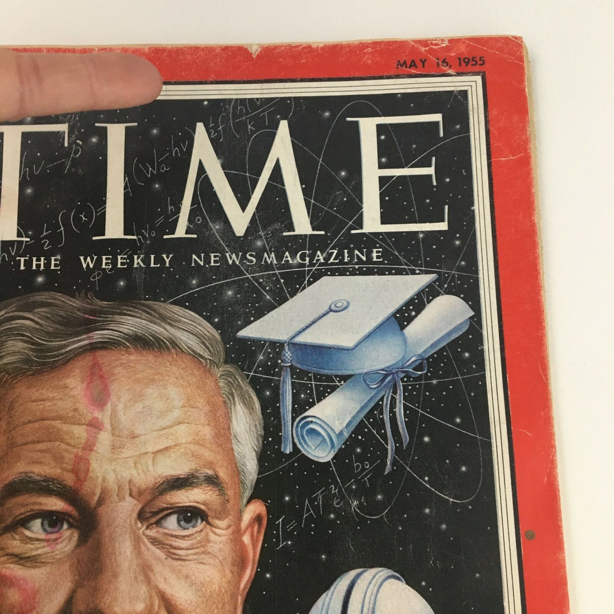 Cover of Time Magazine May 16, 1955 featuring Caltech's physicist Lee Alvin DuBridge, showcasing scientific illustrations and the magazine title prominently displayed.