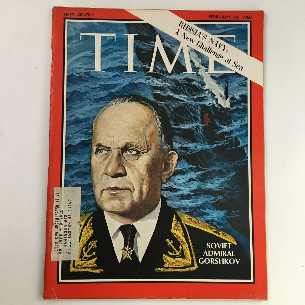 Cover of Time Magazine February 23, 1968 featuring Soviet Admiral Sergey Gorshkov, highlighting naval strategies during the Cold War era.