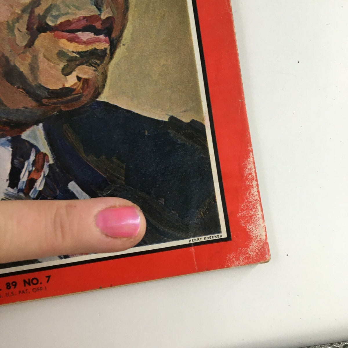 Close-up view of the cover of Time Magazine from February 17, 1967, Vol 89 #7 highlighting Former U.S. Senator Edward Brooke and the artist's signature.