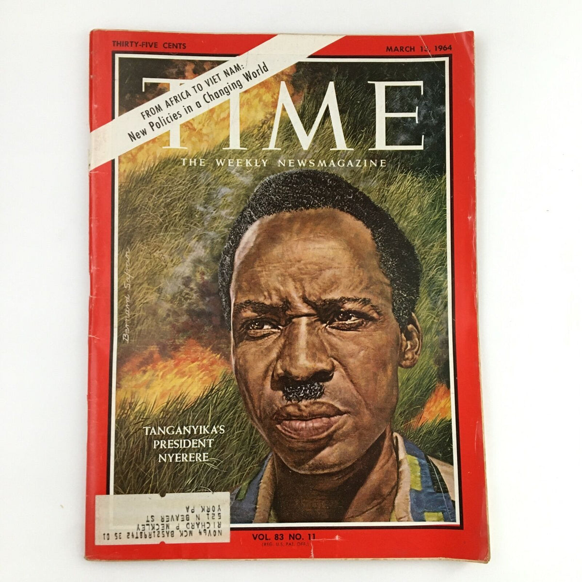 Time Magazine March 13 1964 Vol. 83 No. 11 featuring Tanganyika's President Nyerere on the cover, showcasing vivid artwork and historical significance.