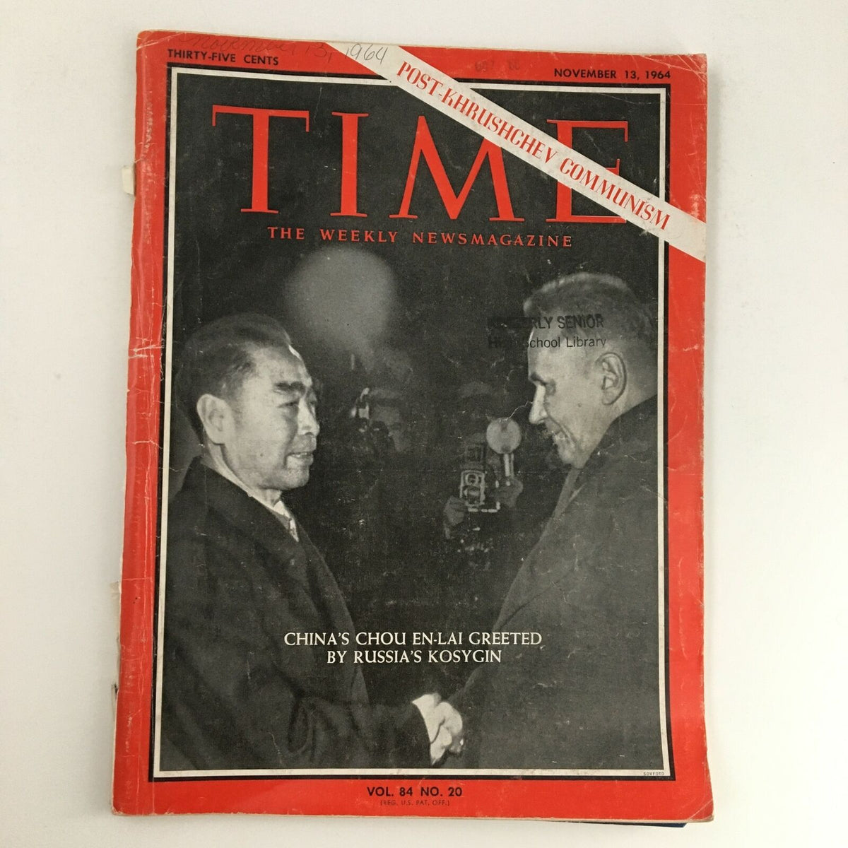 Time Magazine cover from November 13, 1964 featuring Chinese leader Chou En-Lai and Russian Premier Alexei Kosygin, highlighting historical political relations.