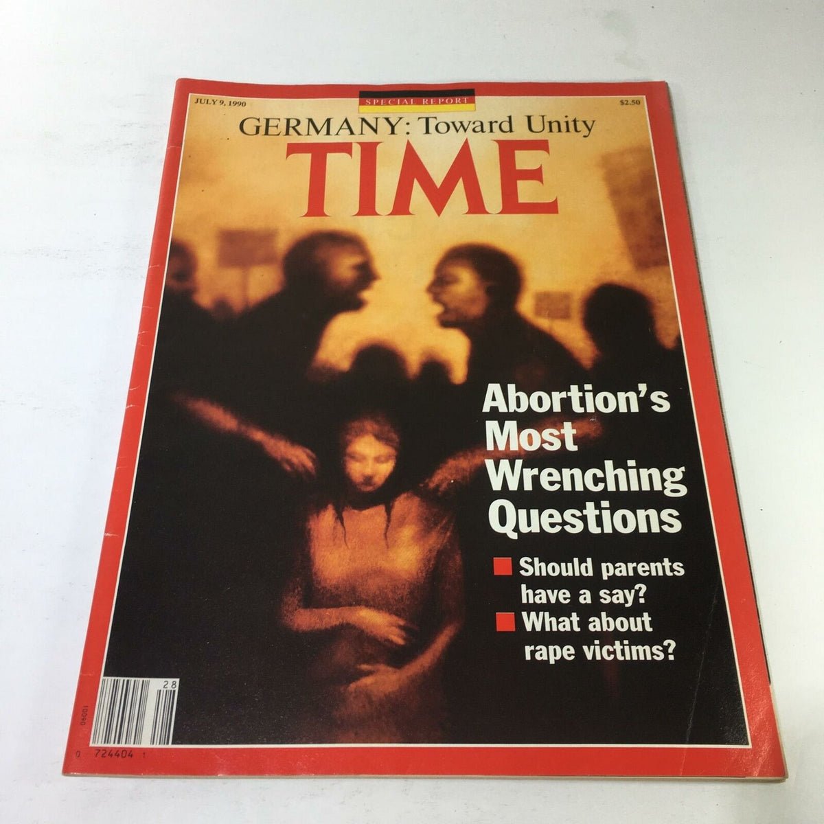 Cover of Time Magazine: July 9, 1990 - Abortion's Most Wrenching Questions featuring thought-provoking questions on parental rights and considerations for rape victims, capturing a pivotal moment in the national dialogue on abortion.