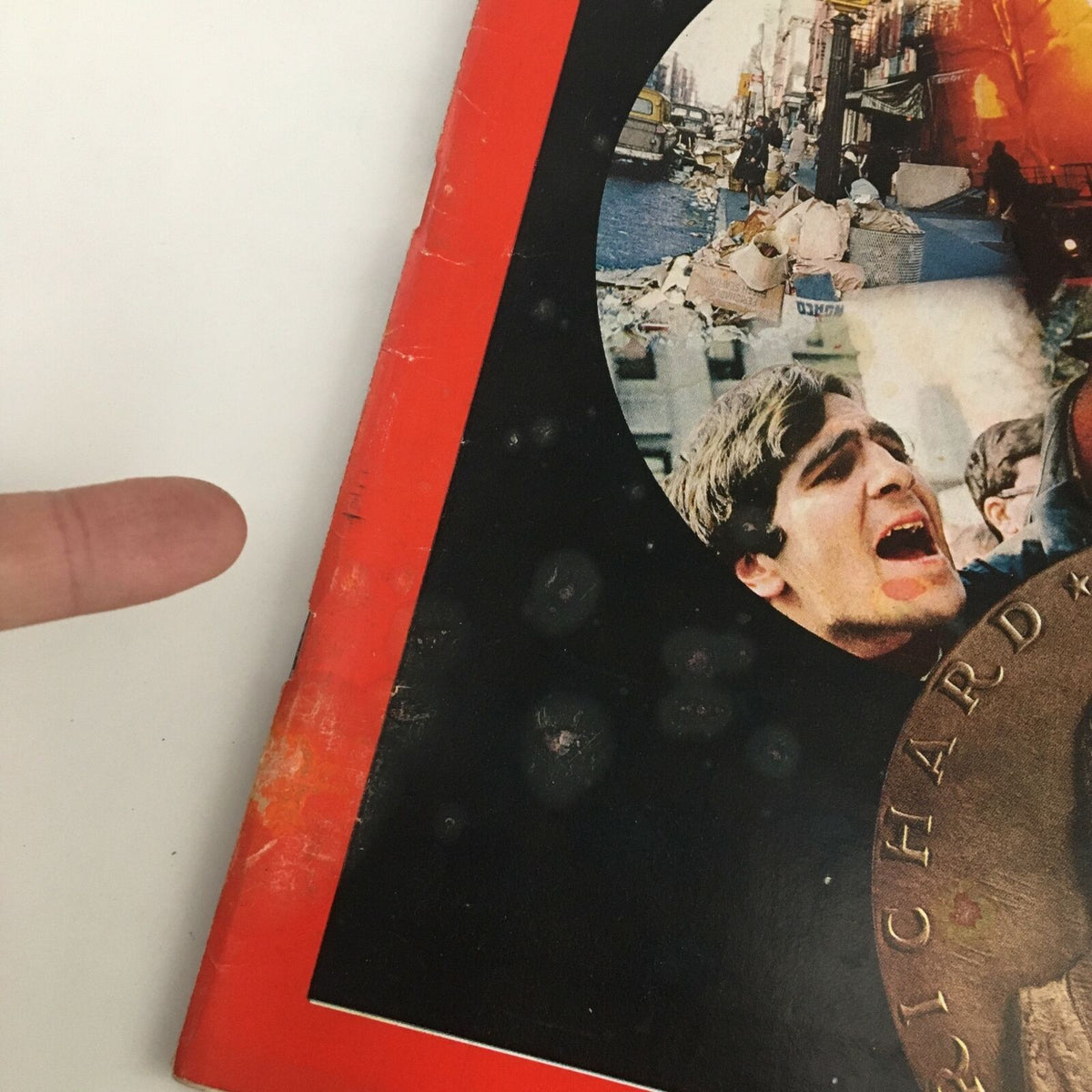 Close-up view of the cover of Time Magazine January 24 1969, highlighting Richard Nixon and a segment of images depicting significant events from the era.