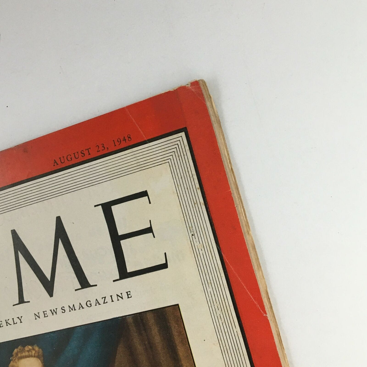 Corner detail of Time Magazine August 23 1948 featuring Betty Grable, highlighting the date and magazine title.