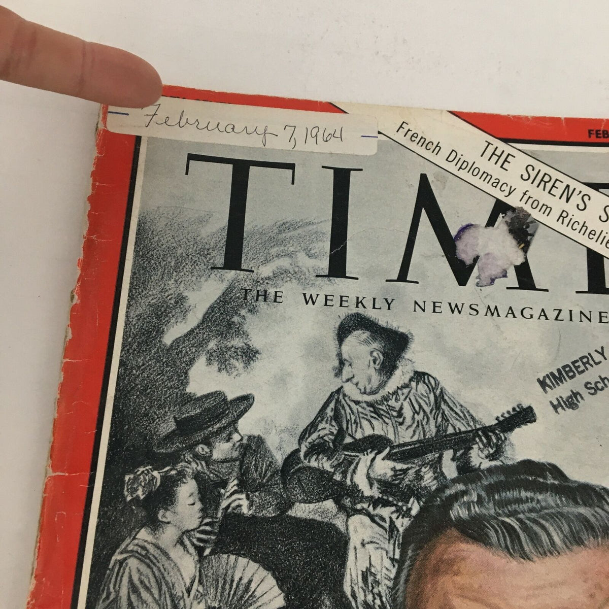 Time Magazine February 7 1964 cover detail, highlighting the date and editorial note, featuring Foreign Minister Couve De Murville.