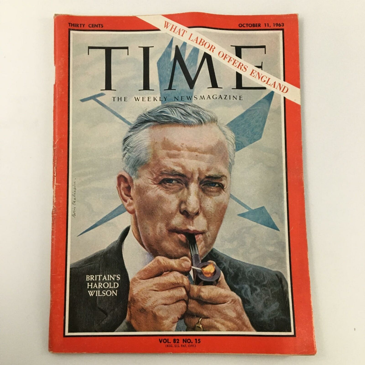 Vintage Time Magazine from October 11, 1963, featuring Britain's Harold Wilson on the cover, showcasing the title and design indicative of that era.