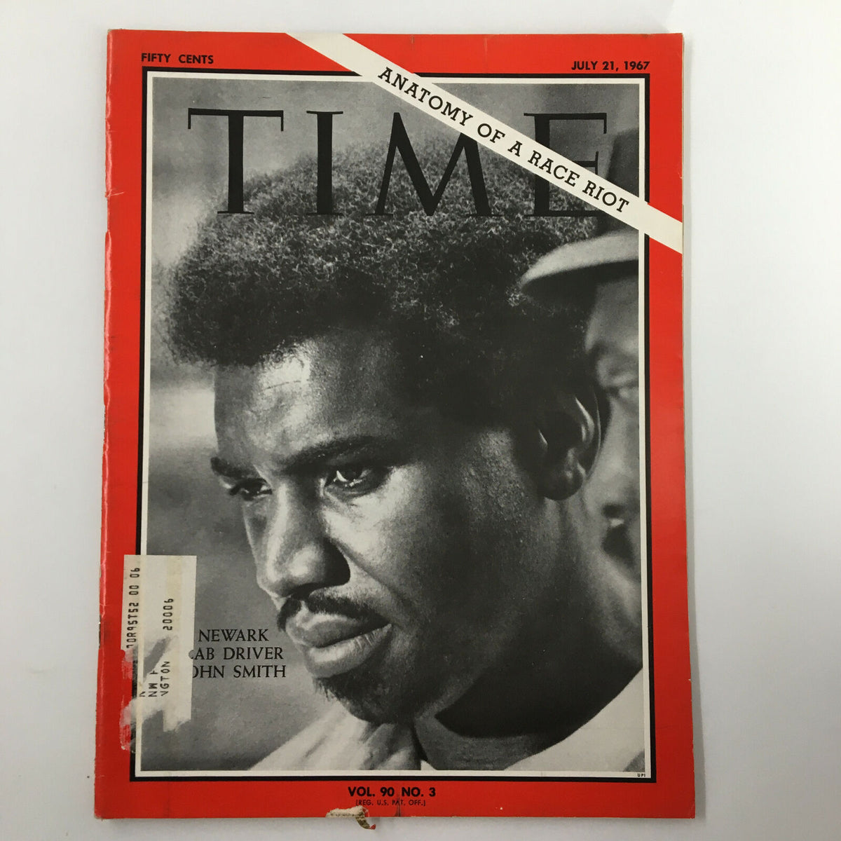 VTG Time Magazine July 21 1967 Vol. 90 No. 3 featuring cab driver John Smith on the cover, depicting a close-up of his face against a vivid red background.