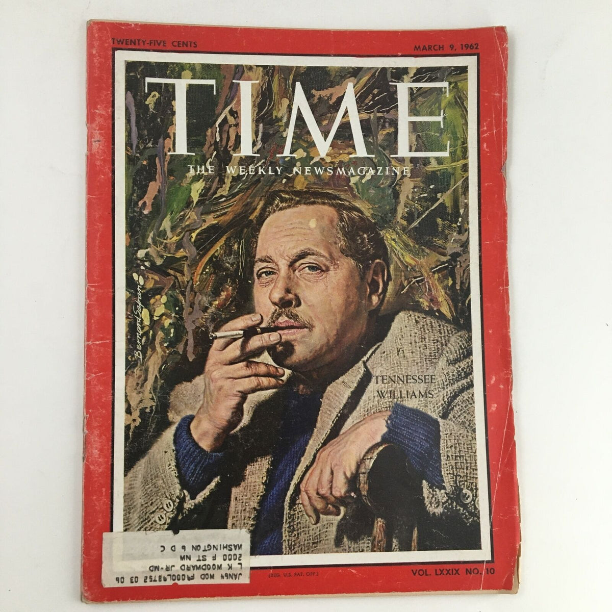 Time Magazine March 9 1962 Vol. 79 No. 10 featuring American playwright Tennessee Williams on the cover, showcasing a classic artistic portrait and iconic magazine design from the early 1960s.