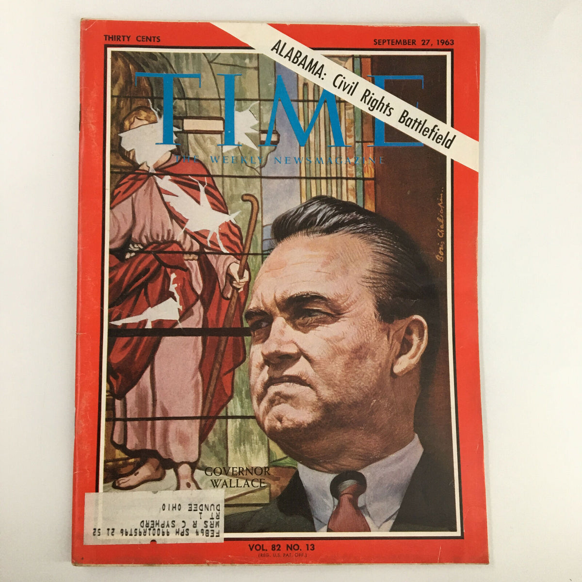 VTG Time Magazine September 27 1963 Vol 82 #13 featuring Governor George Wallace on the cover with a depiction related to Civil Rights in Alabama.