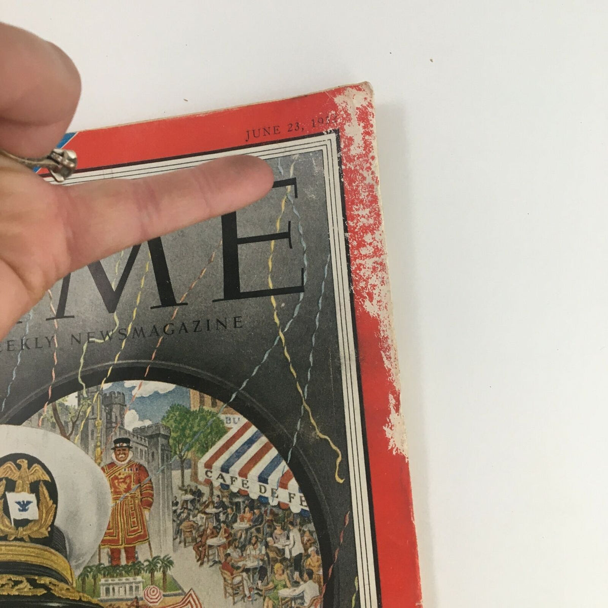 Close-up of Time Magazine cover dated June 23, 1952, highlighting the date and prominent graphics related to naval history.
