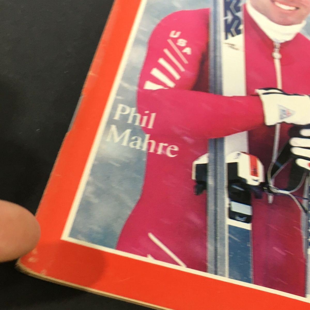 Close-up view of Phil Mahre's profile on the cover of VTG Time Magazine January 30 1984.