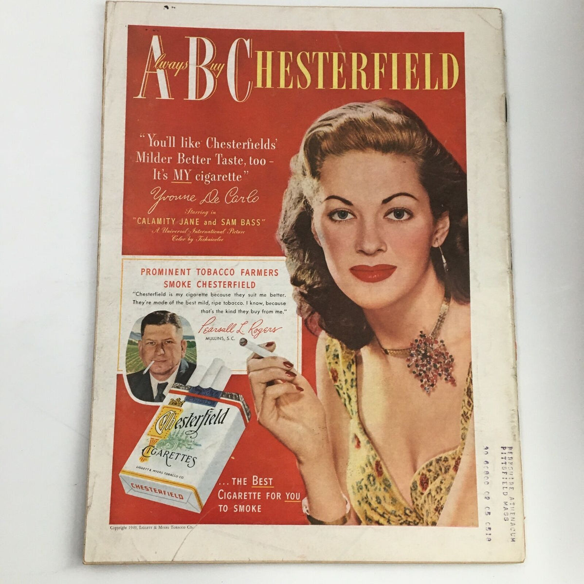 Vintage advertisement magazine cover Always Buy Chesterfield featuring a glamorous woman promoting Chesterfield cigarettes, showcasing mid-20th century American culture.