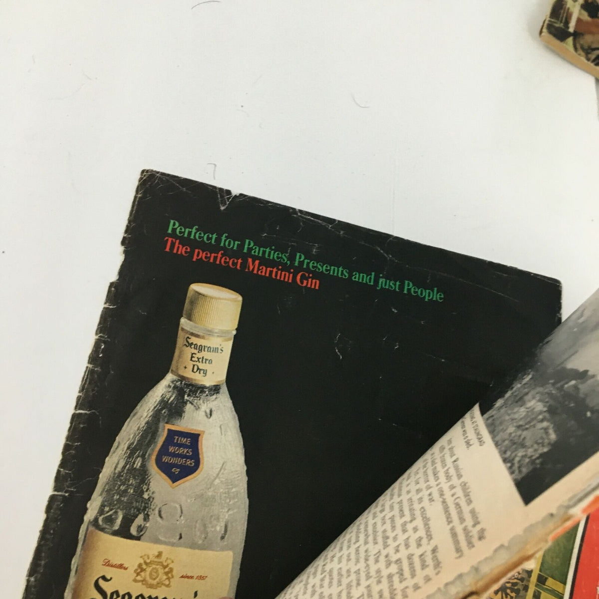 Close-up of the back cover of Time Magazine Vol 84 No. 26, December 25 1964, with an advertisement for Seagram's gin.