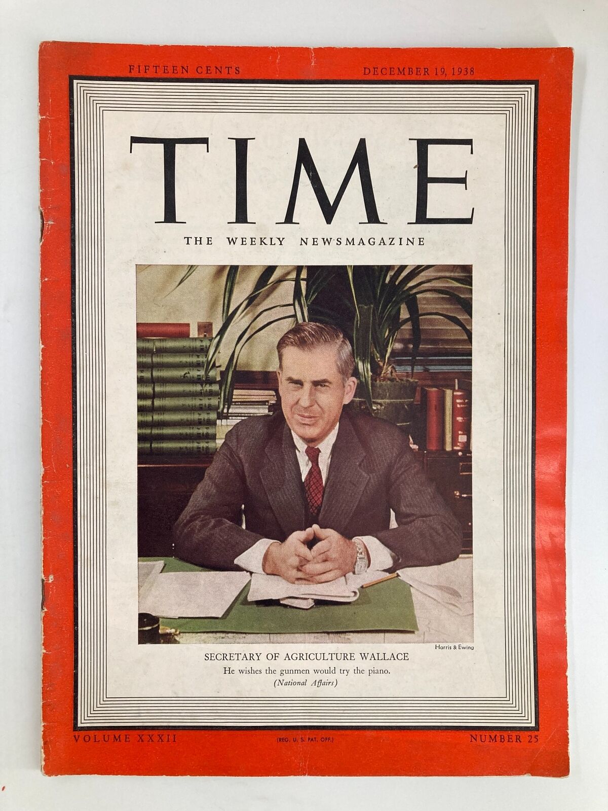 Vintage Time Magazine December 19 1938 Vol 32 No. 25 Sec. of Agriculture Wallace