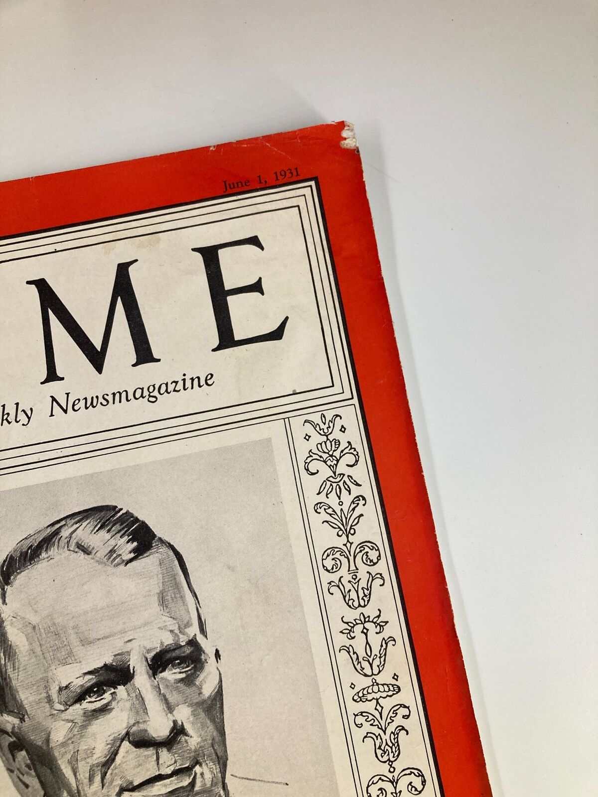 Close-up of the title and date on the front cover of VTG Time Magazine, June 1, 1931, Volume 17, Number 22 highlighting Samuel Roy McKelvie.