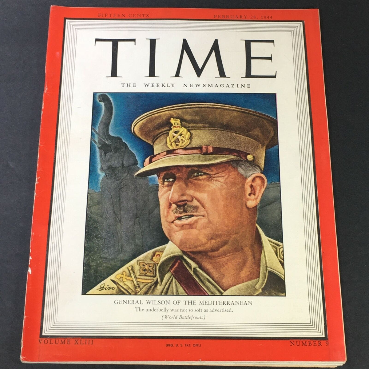 Cover of VTG Time Magazine Vol. 43 #9 February 8, 1944 featuring General Henry Maitland Wilson, showcasing wartime editorial design and historical significance.